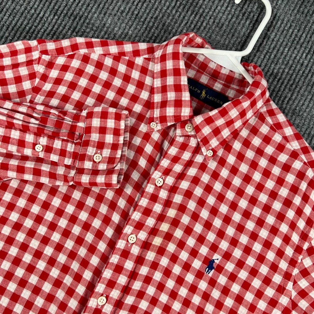 Ralph Lauren Shirt Mens Large Red Check Long Sleeve Button Down Lined Casual